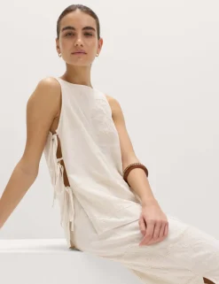 Patchwork Tie Side Vest with Linen