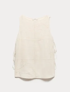 Patchwork Tie Side Vest with Linen