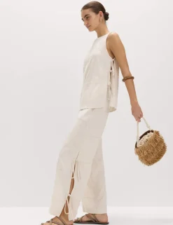 Patchwork Tie Side Vest with Linen