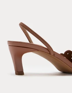 Patent Bow Cut Out Kitten Heel Pointed Slingback Shoes