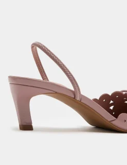 Patent Bow Cut Out Kitten Heel Pointed Slingback Shoes