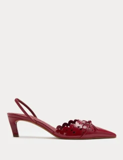 Patent Bow Cut Out Kitten Heel Pointed Slingback Shoes