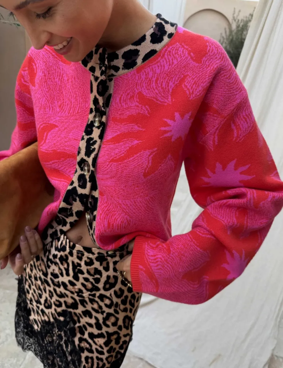 Patterned Button Through Cardigan