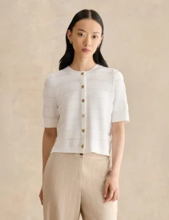 Patterned Pointelle Short Sleeve Cardigan