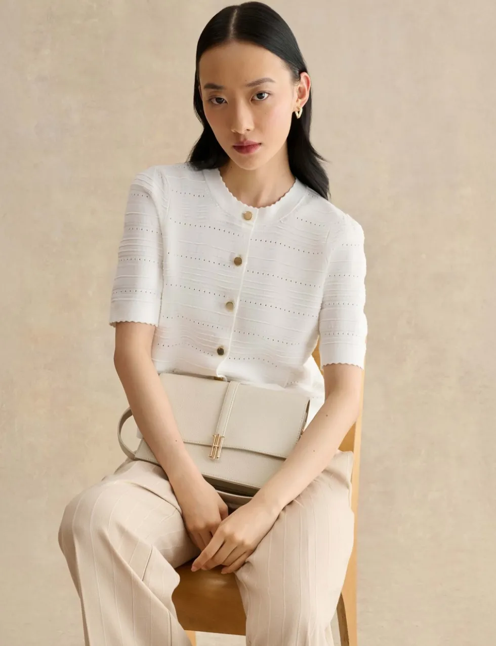 Patterned Pointelle Short Sleeve Cardigan