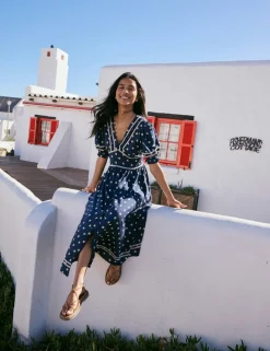 Patterned V-Neck Midi Waisted Dress