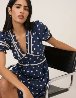 Patterned V-Neck Midi Waisted Dress