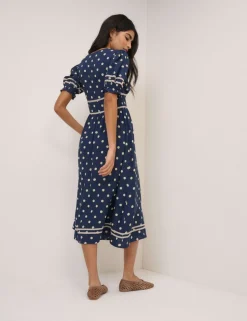 Patterned V-Neck Midi Waisted Dress
