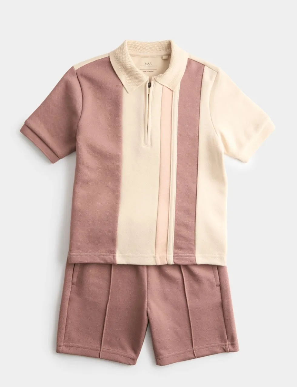 2pc Cotton Blend Pique Colour Block Polo Outfit (1-8 Yrs)