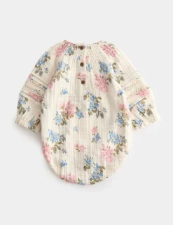 3pc Cotton Rich Floral Bodysuit with Hat and Tights (7lbs - 1Yrs)