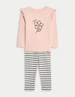 2pc Cotton Rich Flower Top & Bottom Outfit (0-6 Yrs)