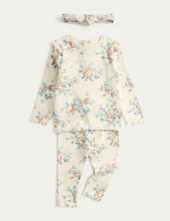 3pc Cotton Rich Jersey Floral Outfit (0-3 Yrs)