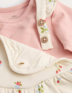 2pc Cotton Strawberry Ditsy Dungarees Outfit (0-3 Yrs)