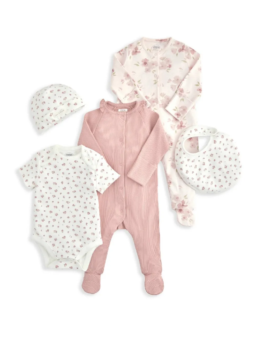 5pc Pure Cotton Floral Starter Set (0-12 Mths)