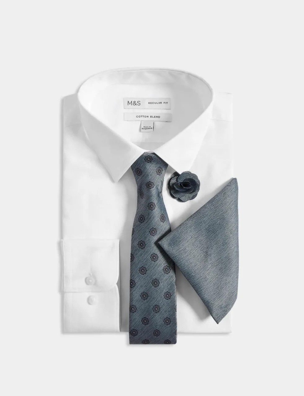 4pc Regular Fit Easy Iron Shirt and Tie Set