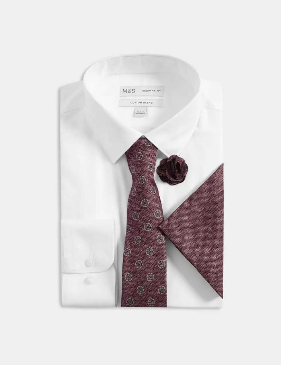 4pc Regular Fit Easy Iron Shirt and Tie Set