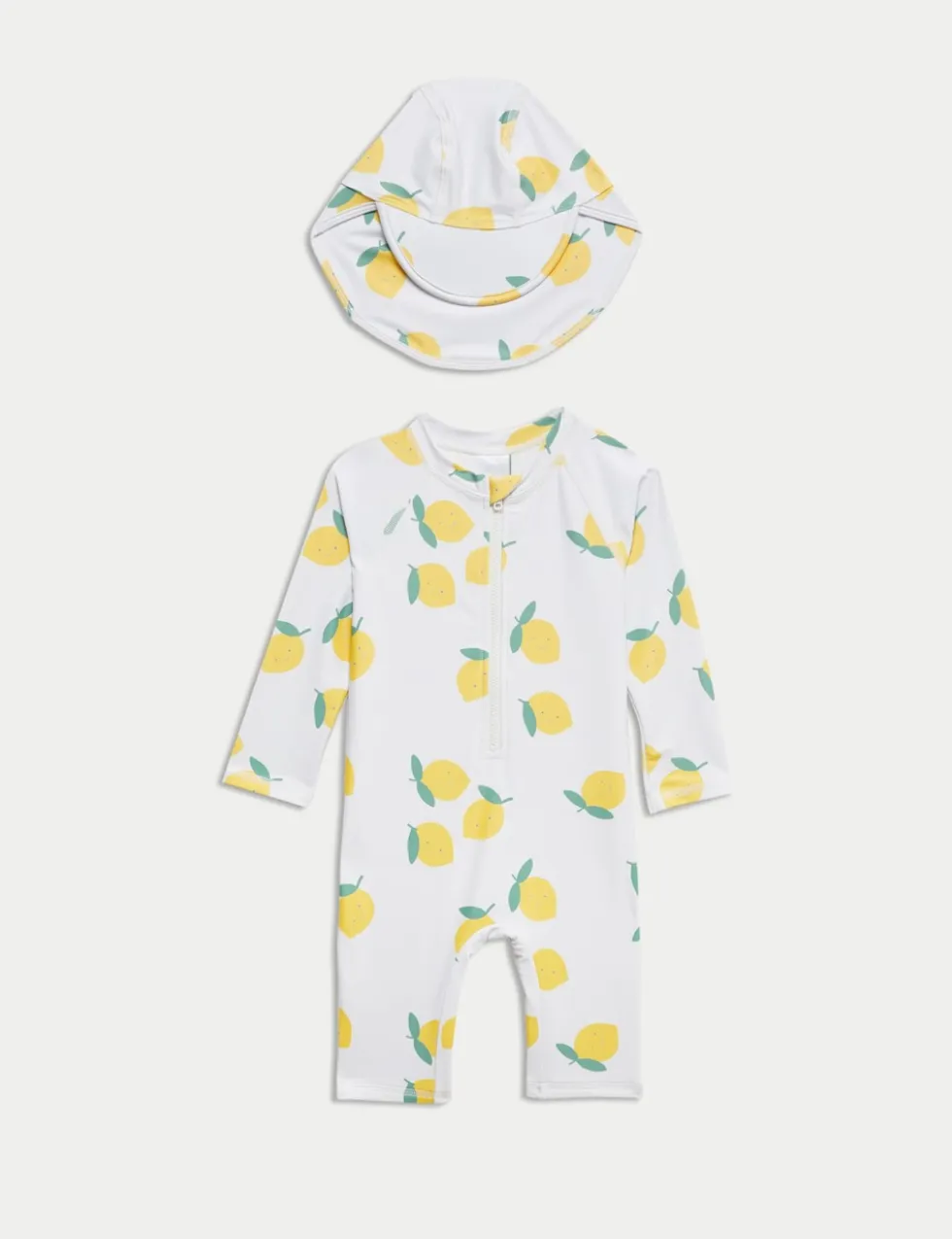 2pc Sunsafe Lemon Print Swimsuit & Hat Set (0-3 Yrs)