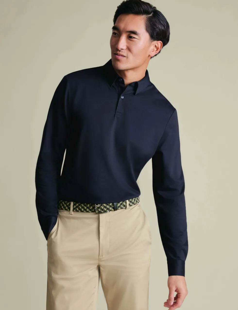Performance Cotton Blend Long Sleeve Polo Shirt