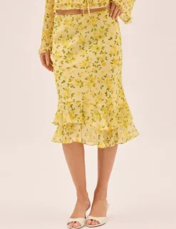 Petal Print Knee Length Slip Skirt