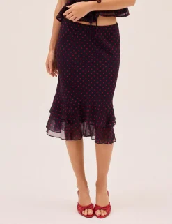 Pin Dot Print Chiffon Slip Skirt