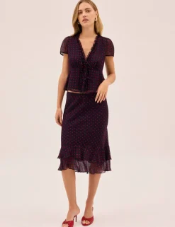 Pin Dot Print Chiffon Slip Skirt