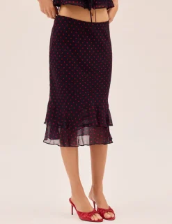 Pin Dot Print Chiffon Slip Skirt
