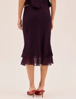 Pin Dot Print Chiffon Slip Skirt