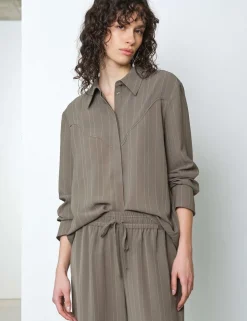 Pinstripe Collared Yoke Detail Shirt