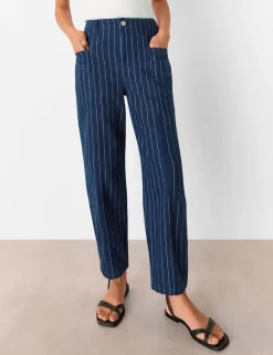 Pinstripe High Waisted Barrel Jeans