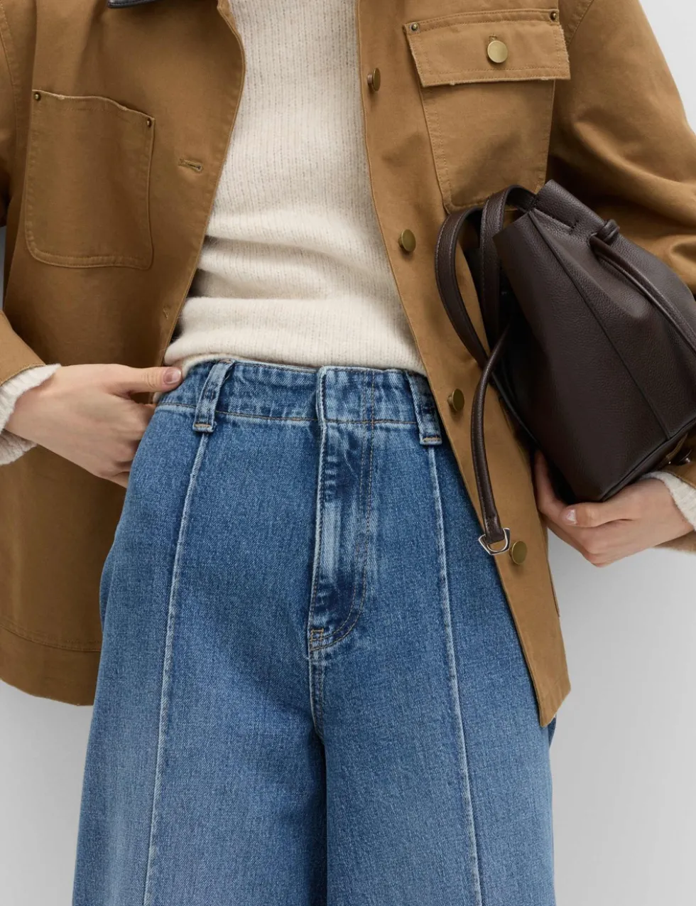 Pintuck Wide Leg Ankle Grazer Jeans