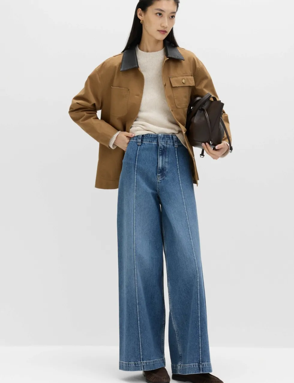 Pintuck Wide Leg Ankle Grazer Jeans