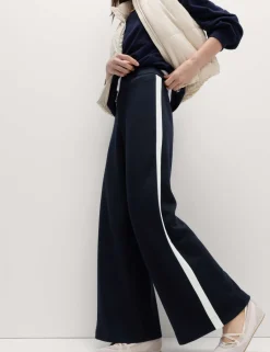 Pique Side Stripe Wide Leg Trousers