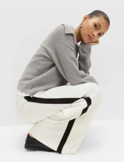 Pique Side Stripe Wide Leg Trousers