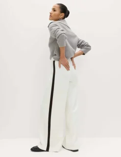 Pique Side Stripe Wide Leg Trousers