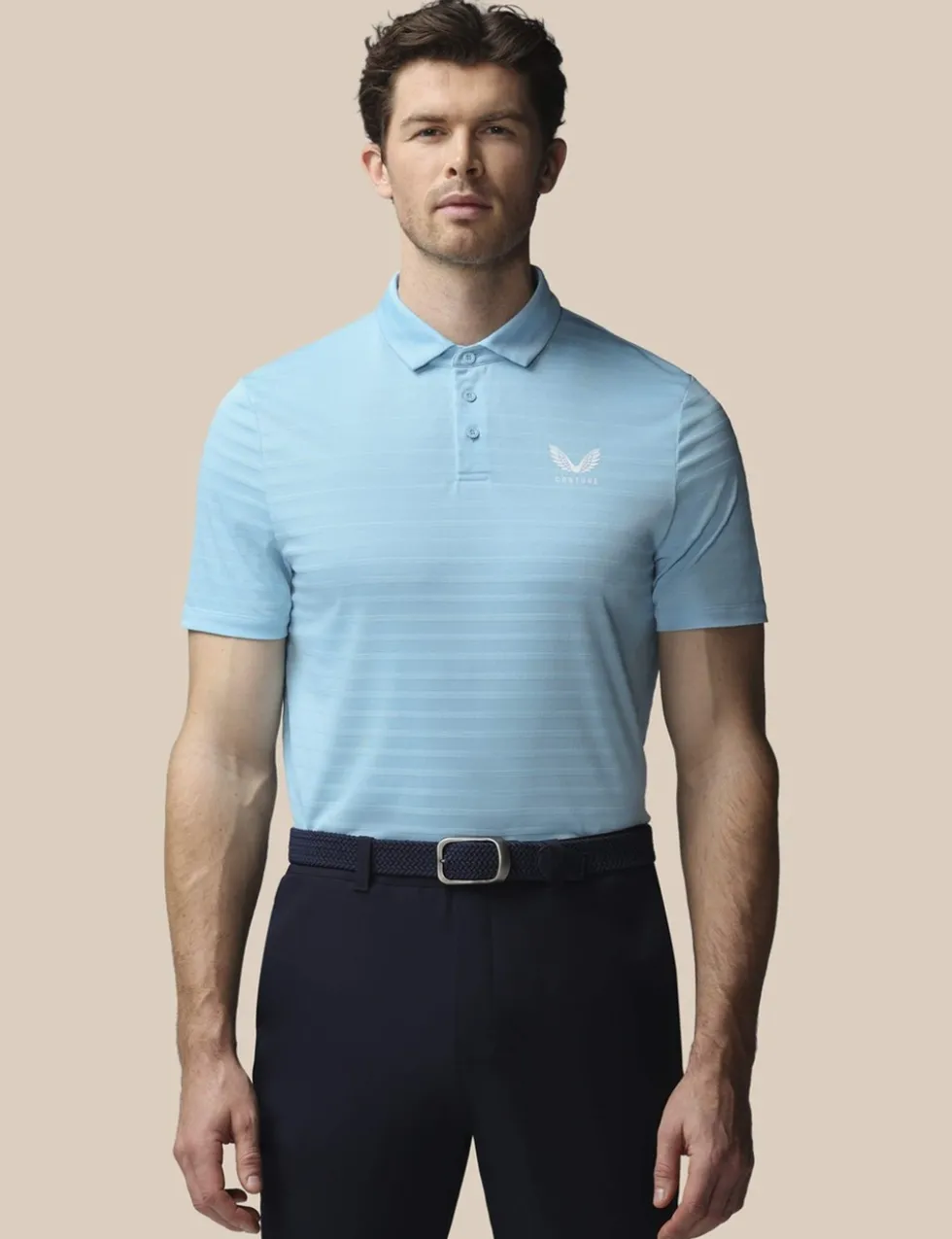 Pique Striped Technical Stretch Polo Shirt
