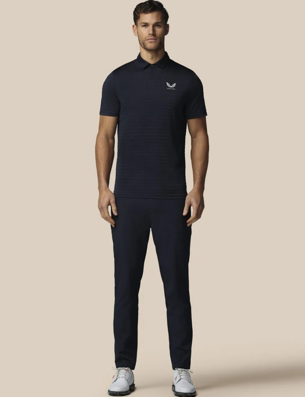 Pique Striped Technical Stretch Polo Shirt