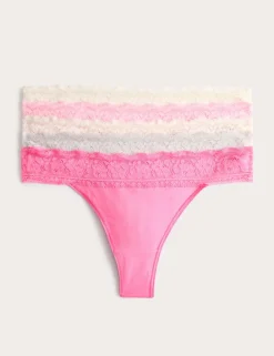 5pk Cotton & Lace Printed Thongs