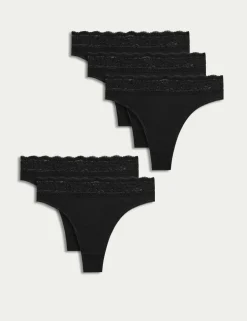 5pk Cotton Blend High Waisted Thongs