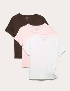 3pk Cotton Rich Fitted Crop T-Shirt (6-16 Yrs)