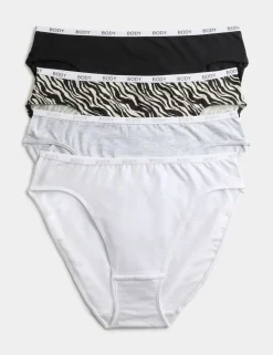 4pk Cotton Rich High Leg Knickers