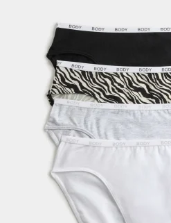 4pk Cotton Rich High Leg Knickers