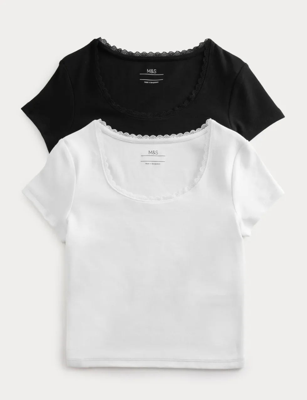 2pk Cotton Rich Lace Trim Baby T-Shirts (6-16 Yrs)