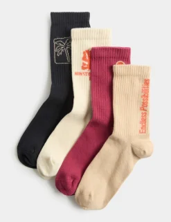 4pk Cotton Rich Palm Tree Socks (6 Small - 7 Large)
