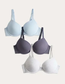 3pk Cotton Wired Push-Up Bras A-E