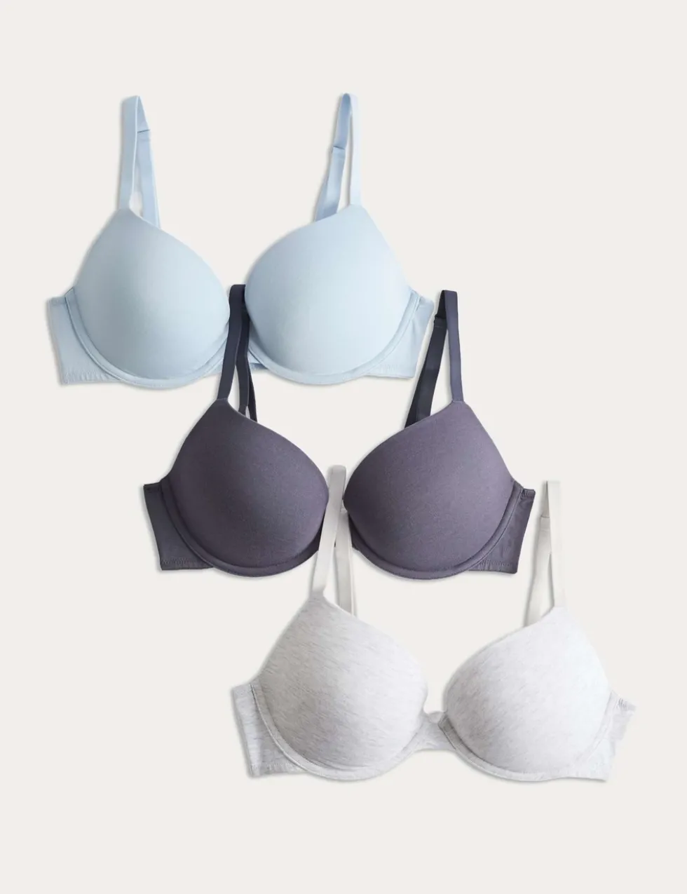3pk Cotton Wired Push-Up Bras A-E