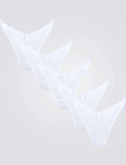 5pk Fran Lace High Leg Thongs