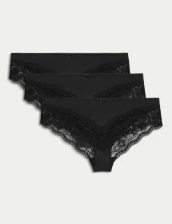 3pk Lace Trim Brazilian Knickers