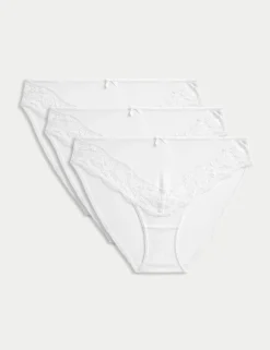 3pk Lace Trim High Leg Knickers