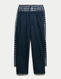 2pk Pure Cotton Checked Pyjama Bottoms