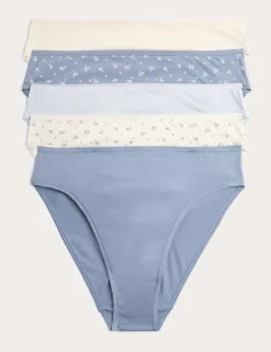 5pk Pure Cotton High Leg Knickers